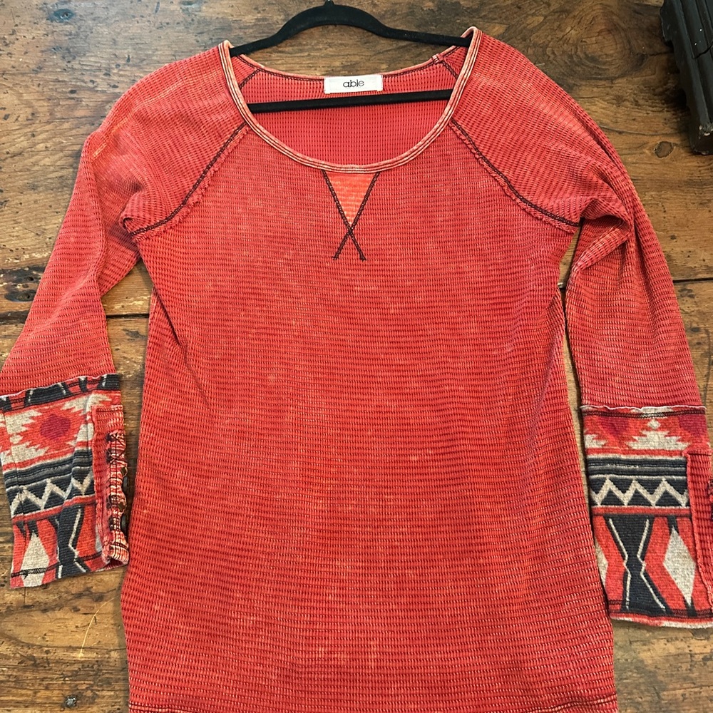 Able Red Textured Long Sleeve Top